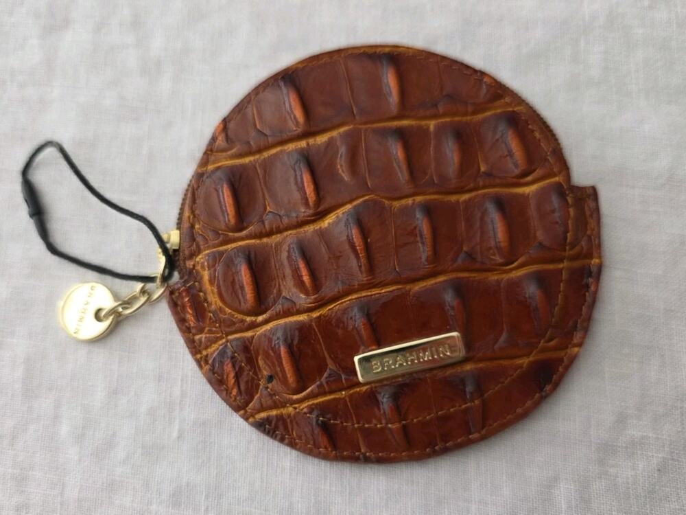 Brahmin Circle Coin Purse Brown Croc Leather Keychain NWOT